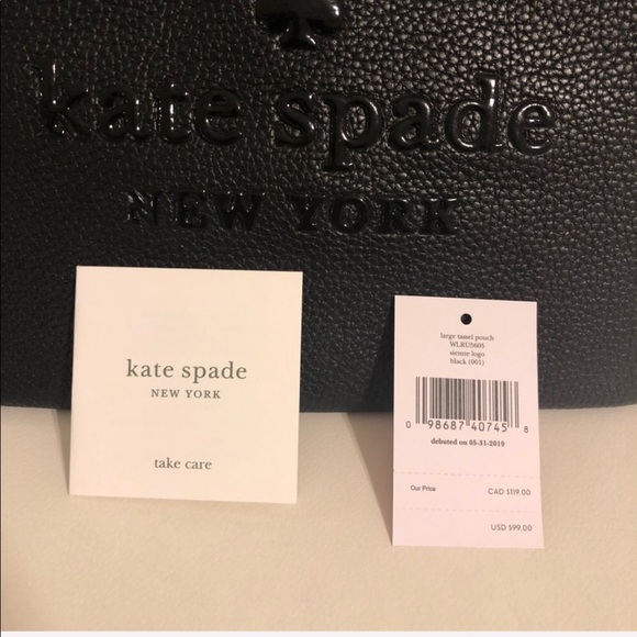 New KATE SPADE ♠️ Black Large Leather Tassel Pouch - Picture 8 of 8